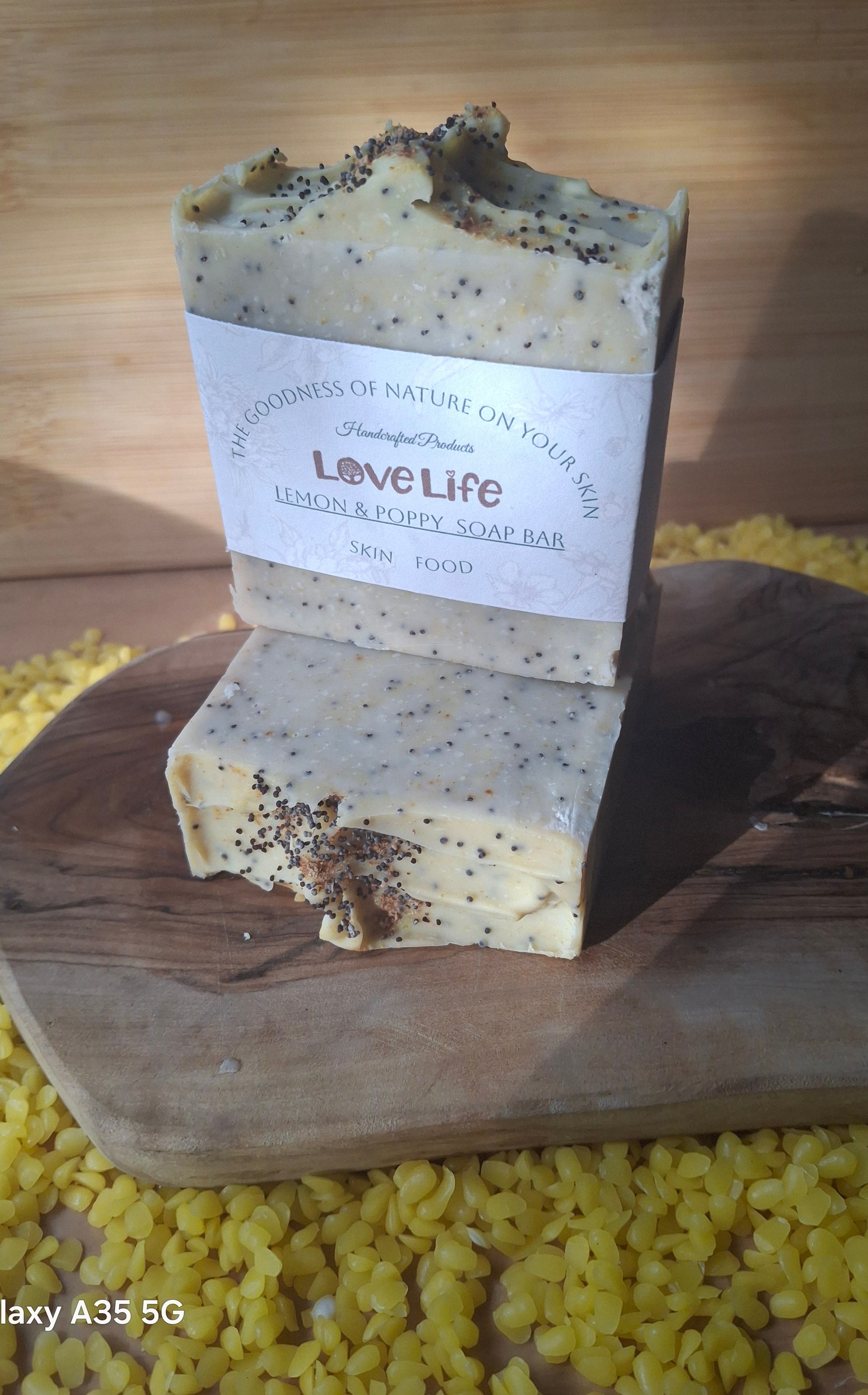 J Lemon & Poppy Seeds Soap Bar.