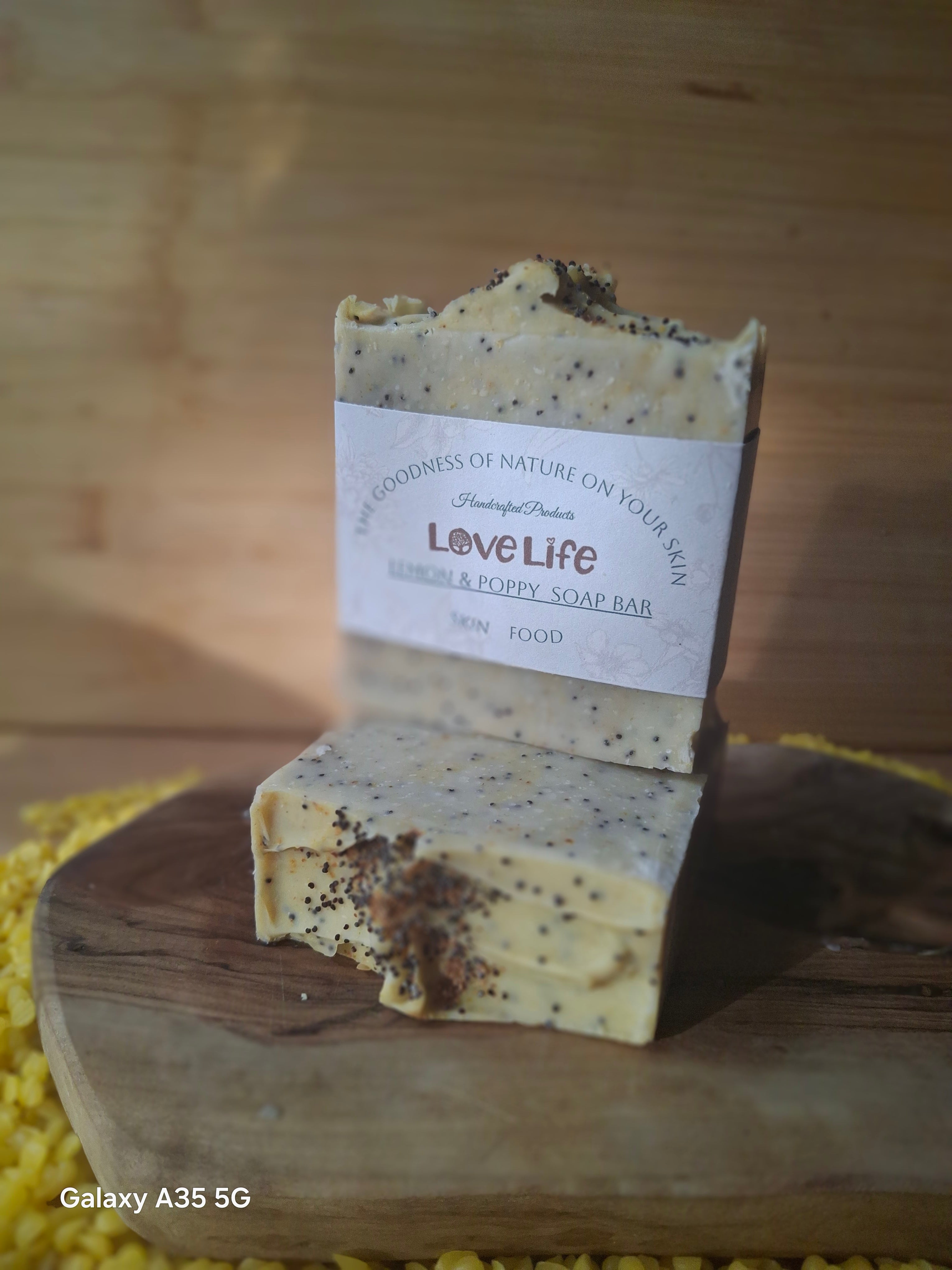 J Lemon & Poppy Seeds Soap Bar.