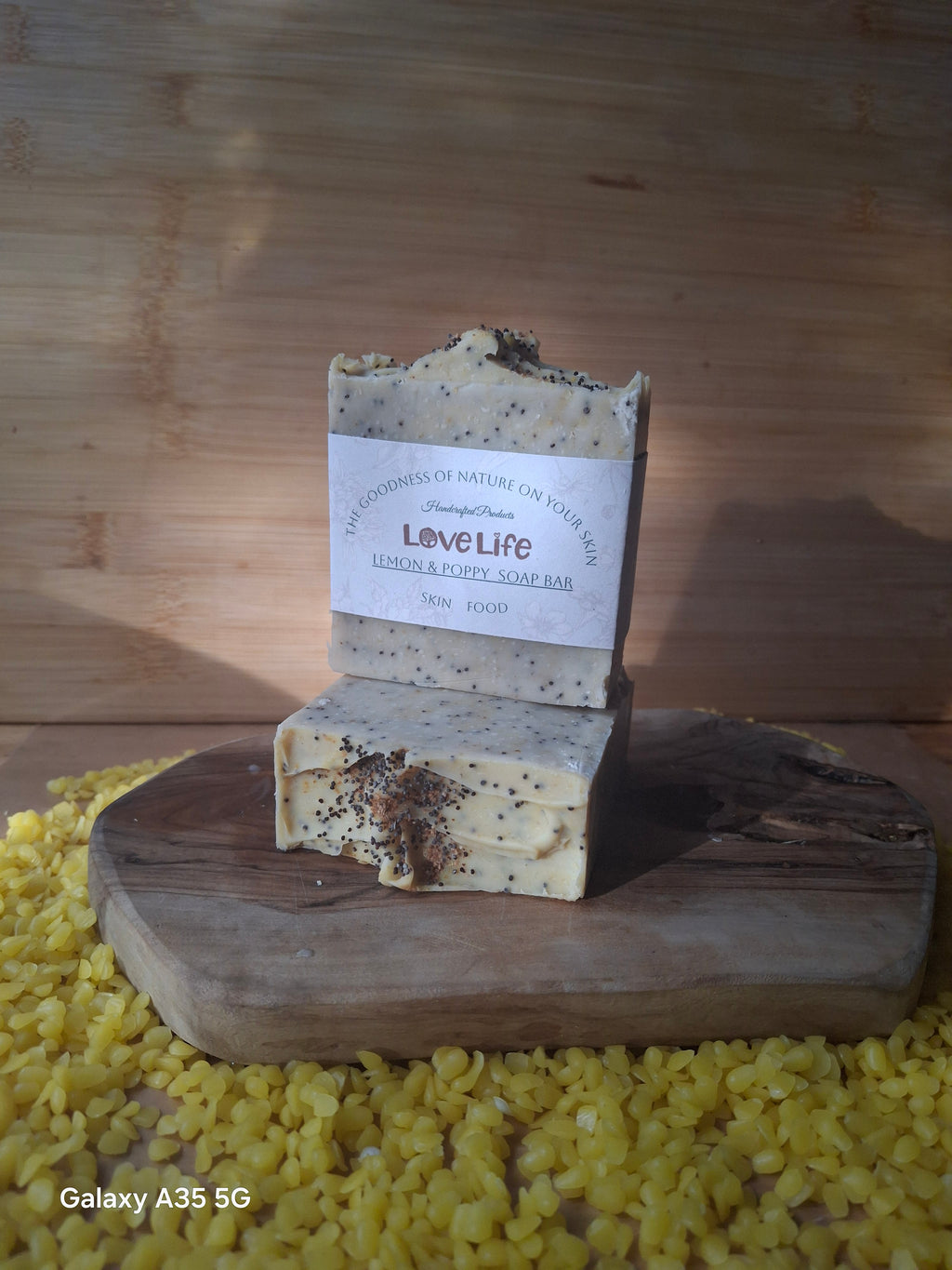 J Lemon & Poppy Seeds Soap Bar.